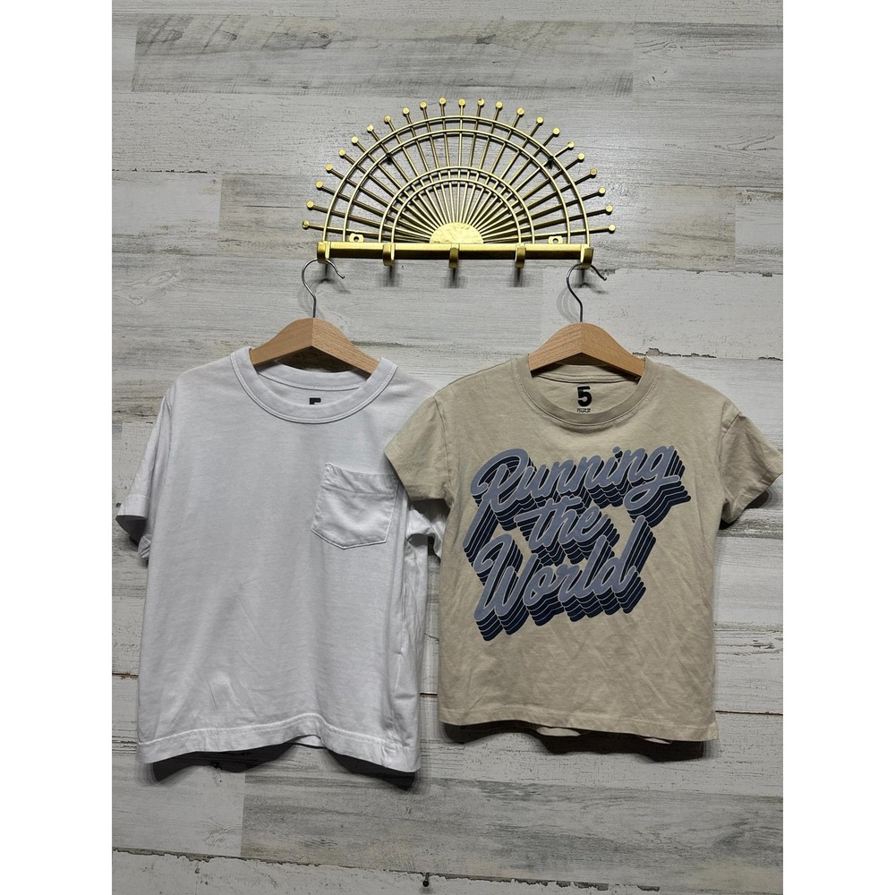 Cotton On Kids T-Shirt Bundle Boys 5 White Tan Graphic Pocket Tee EUC
